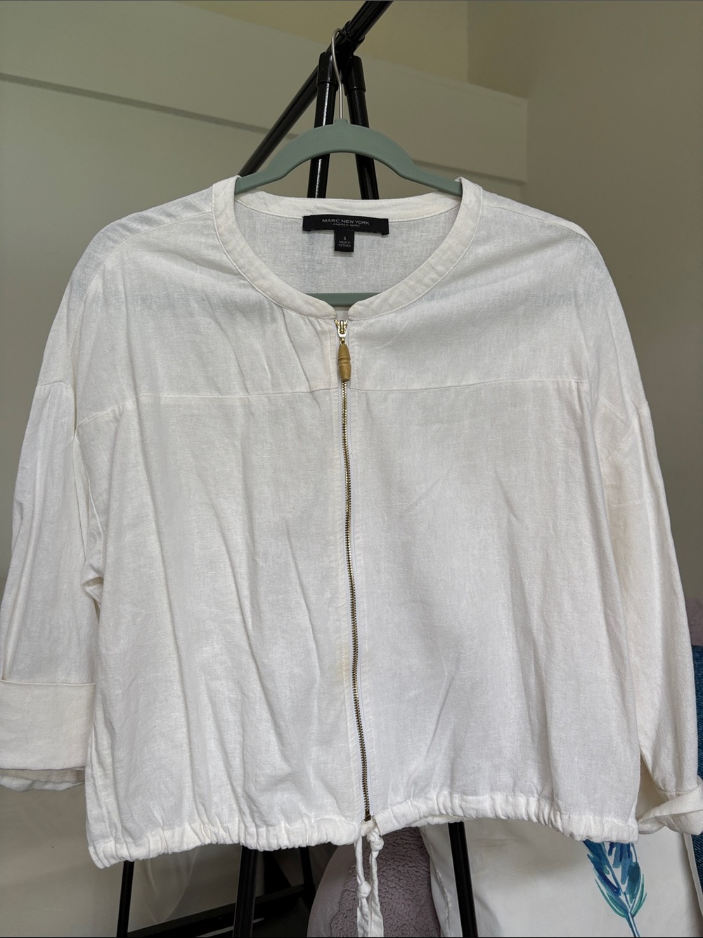 Marc New York White Zip-Front Short Sleeve Top